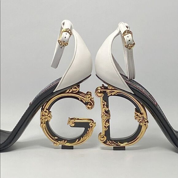 Dolce&Gabbana Game Day DG Leather Baroque-Heel Sandals size 38.5 - Picture 12 of 15